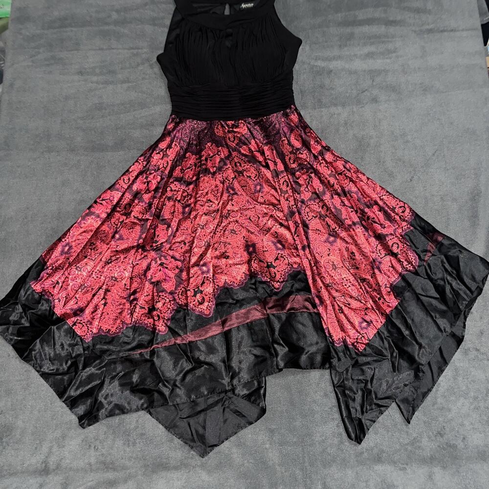 Vtg Signature By Sangria Y2K Dress Black Red Paisley Handkerchief Hem Size 10
